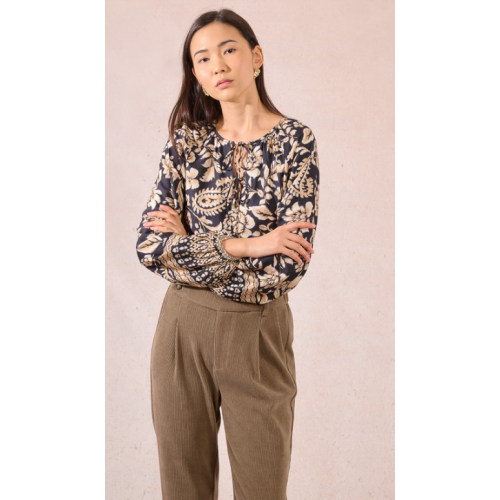 Blouse oversize, imprimé noir et beige MOLLY BRACKEN