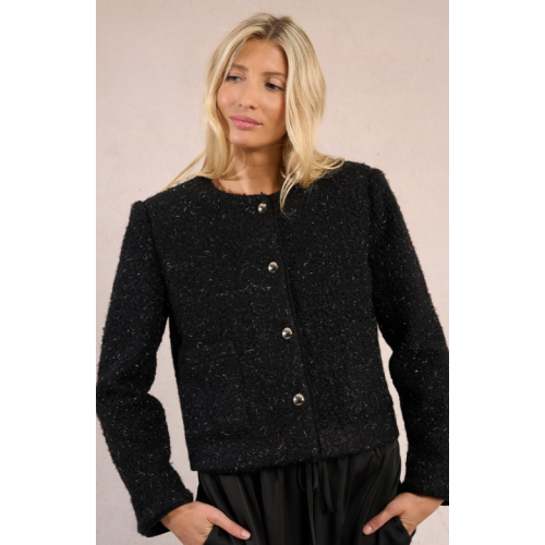 Veste femme, noire, courte texturée, fils métallisés MOLLY BRACKEN