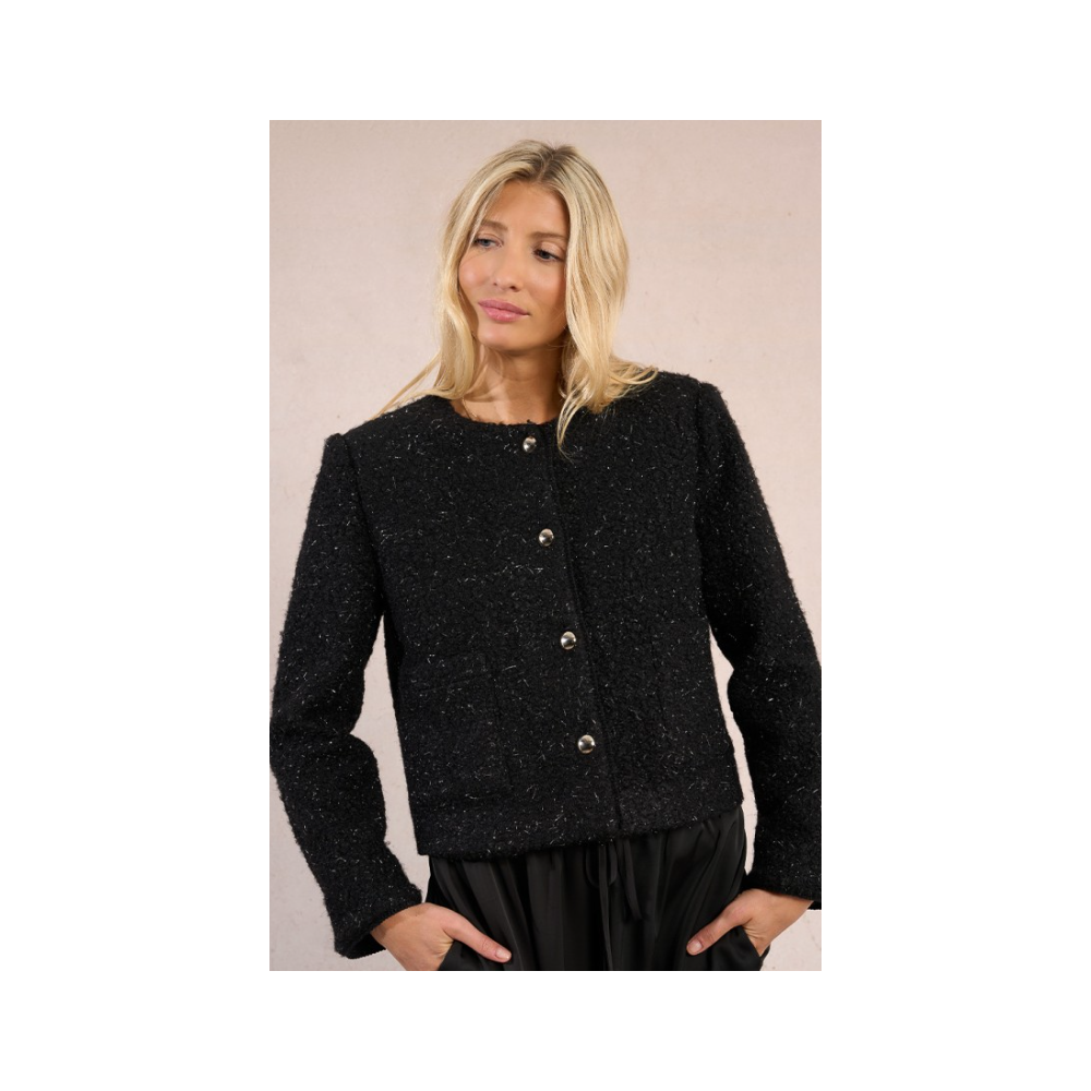 Veste femme, noire, courte texturée, fils métallisés MOLLY BRACKEN