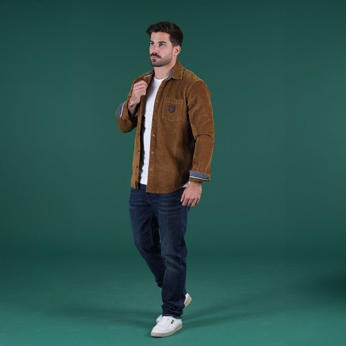 Surchemise homme en velours Ruckfield Selected Rugby beige