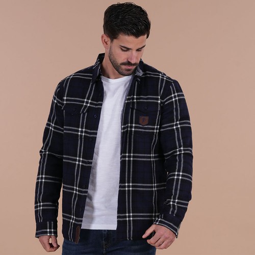 Surchemise homme à carreaux Ruckfield Selected Rugby bleu marine