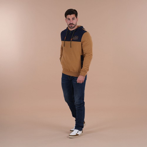 Sweat homme capuche Ruckfield Selected Rugby beige