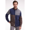 Chemise tricolore en flanelle de coton marine coupe droite