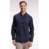 Chemise en coton à micro-motifs nœuds papillon marine coupe droite
