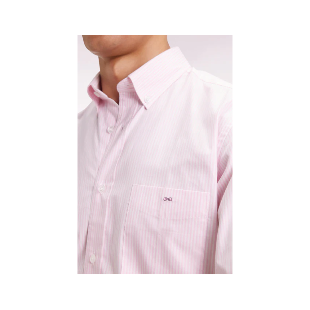 Chemise homme EDEN PARK rayée en coton rose coupe droite