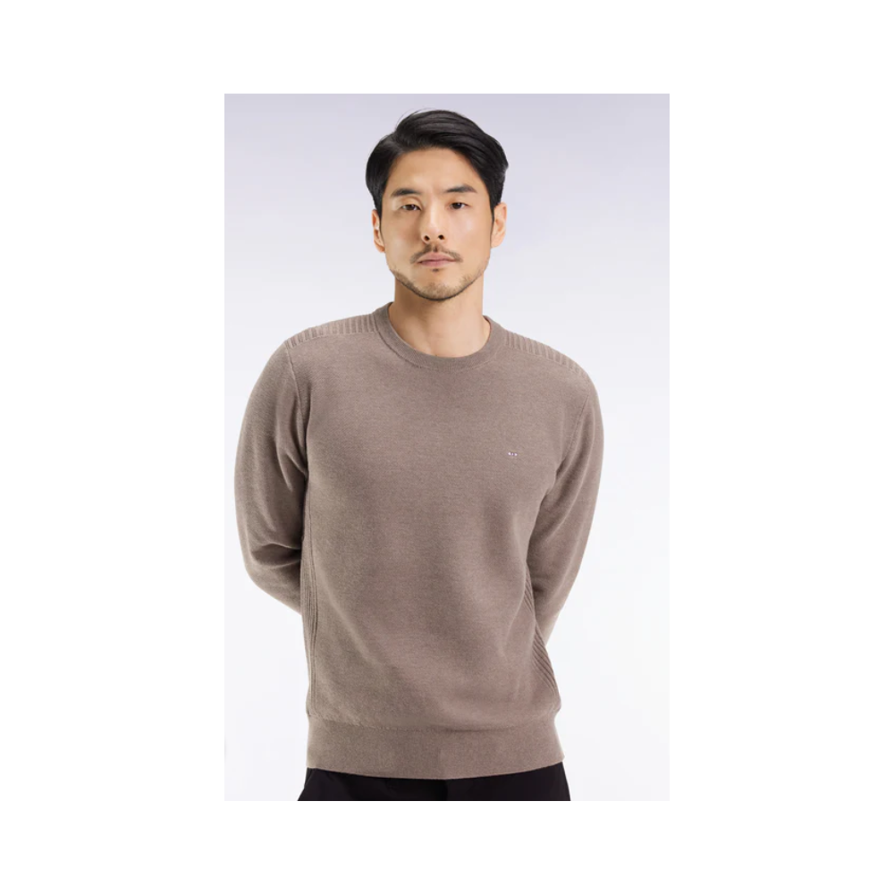 Pull homme EDEN PARK col rond en coton nid d'abeille marron