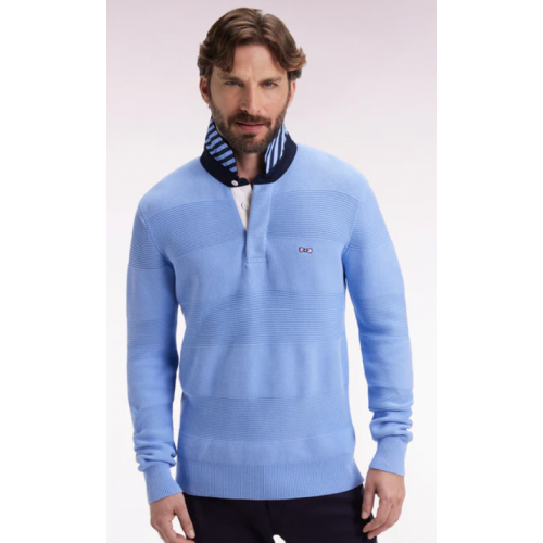 Pull homme EDEN PARK col maillot en coton ciel à effet de rayure