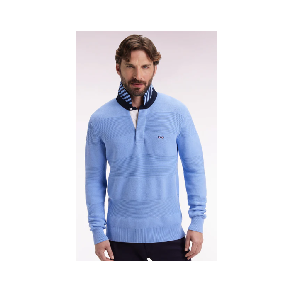 Pull homme EDEN PARK col maillot en coton ciel à effet de rayure