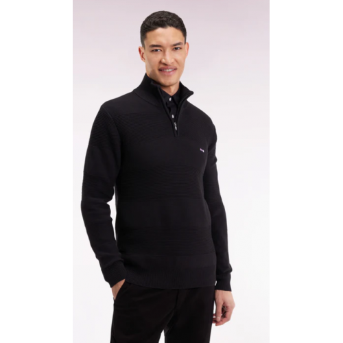Pull EDEN PARK col camionneur en coton noir effet de rayure