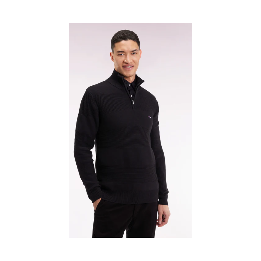 Pull EDEN PARK col camionneur en coton noir effet de rayure