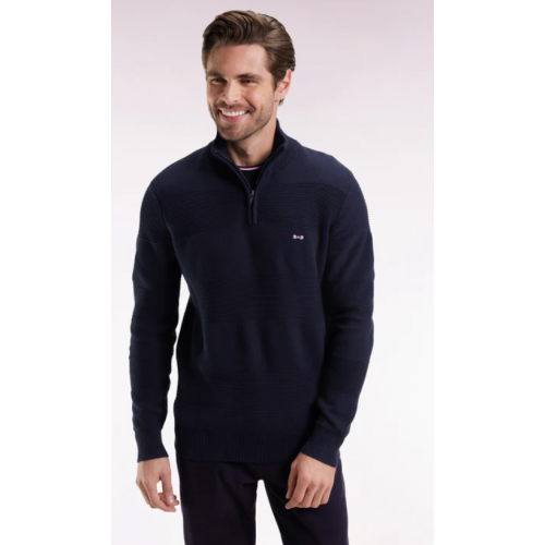 Pull EDEN PARK col camionneur en coton marine effet de rayure