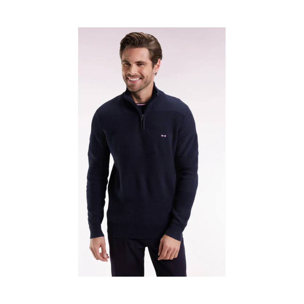 Pull EDEN PARK col camionneur en coton marine effet de rayure