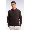 Pull homme EDEN PARK col V en laine et coton marron foncé