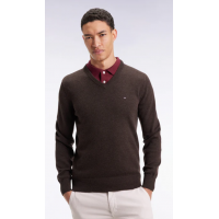 Pull homme EDEN PARK col V en laine et coton marron foncé