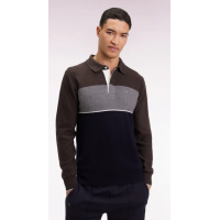 Pull homme EDEN PARK col maillot en laine et coton marine marron et gris