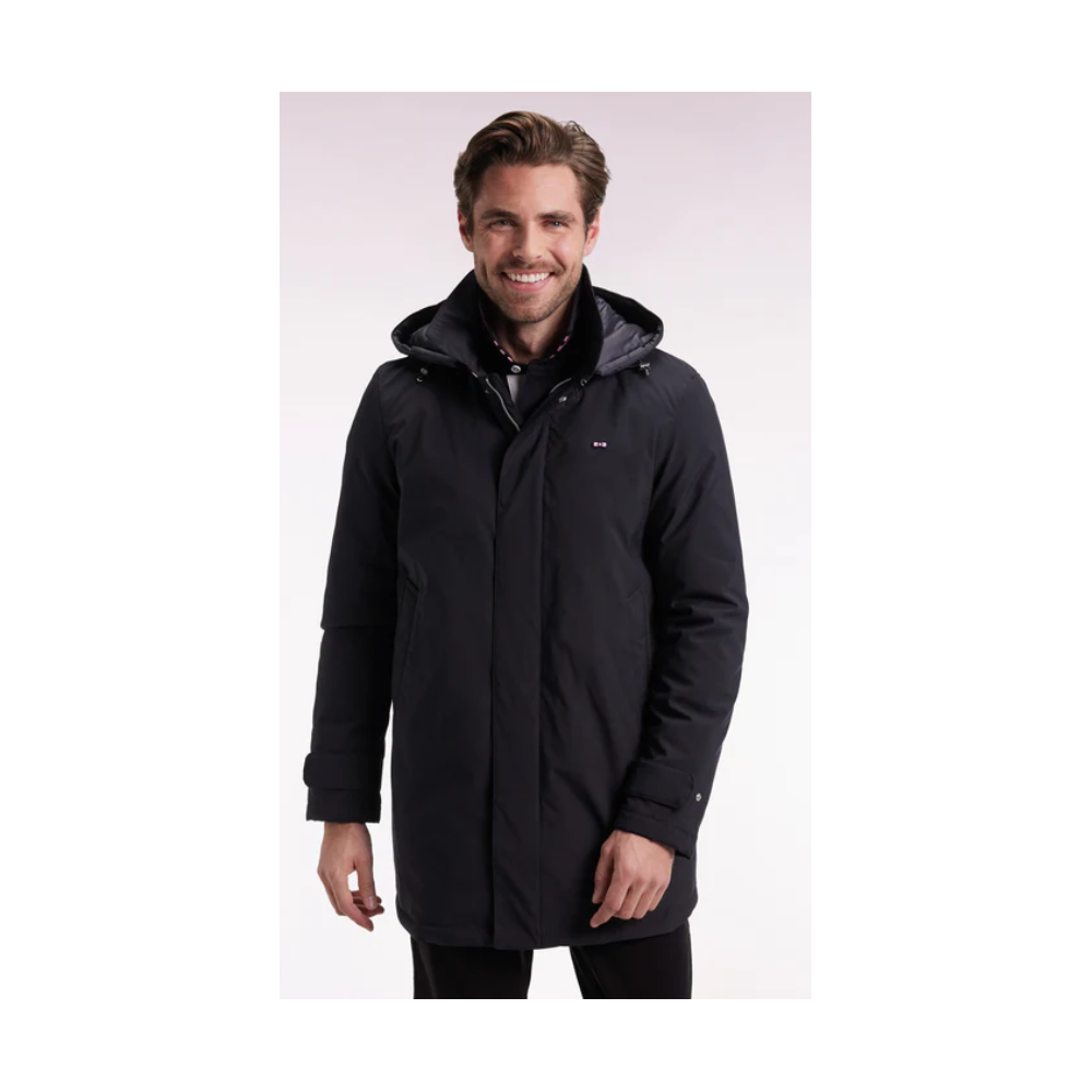 Imperméable EDEN PARK long en nylon noir à capuche amovible