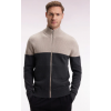 Cardigan EDEN PARK zippé en coton bicolore beige et gris coupe droite