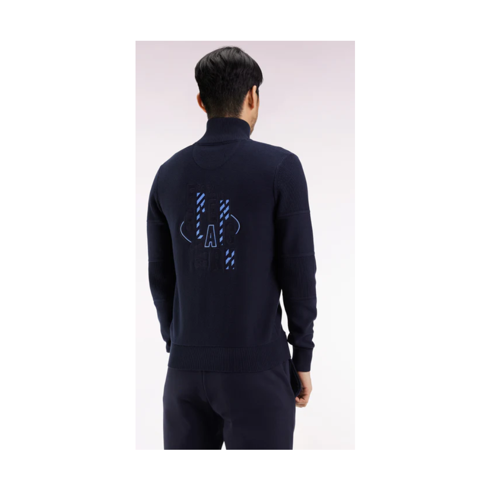 Cardigan EDEN PARK zippé en coton marine broderie dos ciel