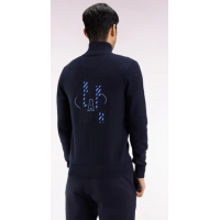 Cardigan EDEN PARK zippé en coton marine broderie dos ciel