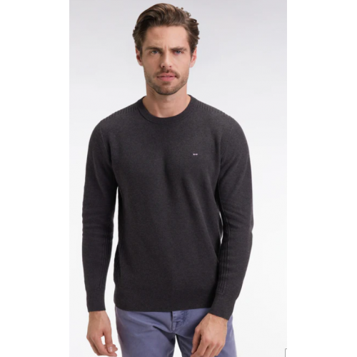 Pull EDEN PARK col rond en coton nid d'abeille gris foncé