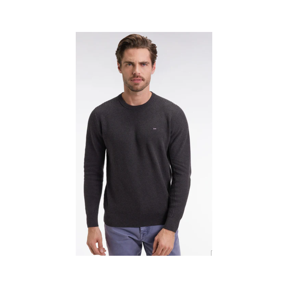 Pull EDEN PARK col rond en coton nid d'abeille gris foncé