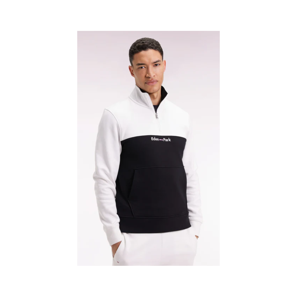 Sweatshirt EDEN PARK col camionneur en molleton bicolore blanc
