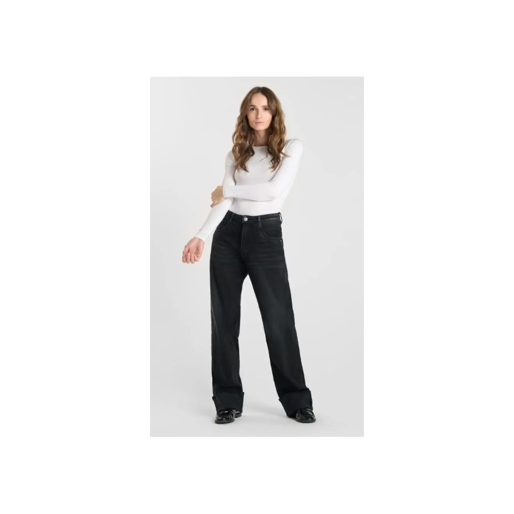 Jeans femme LE TEMPS DES CERISES loose Revers taille haute noir N°1
