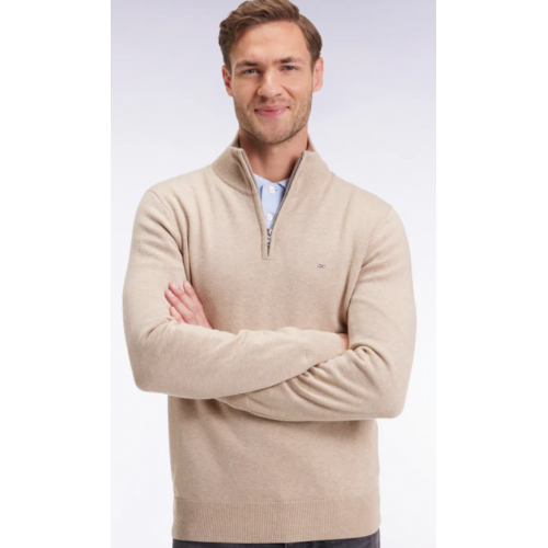 Pull col camionneur en laine et coton beige