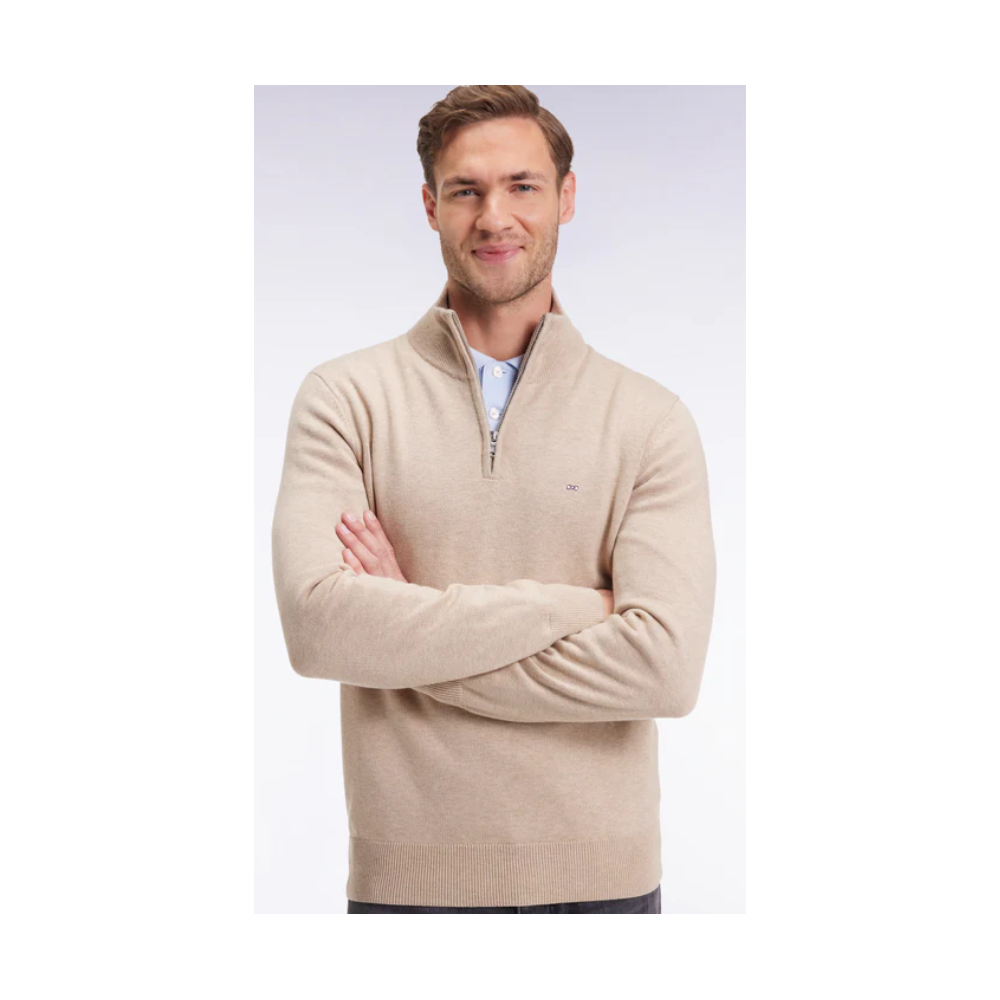 Pull col camionneur en laine et coton beige
