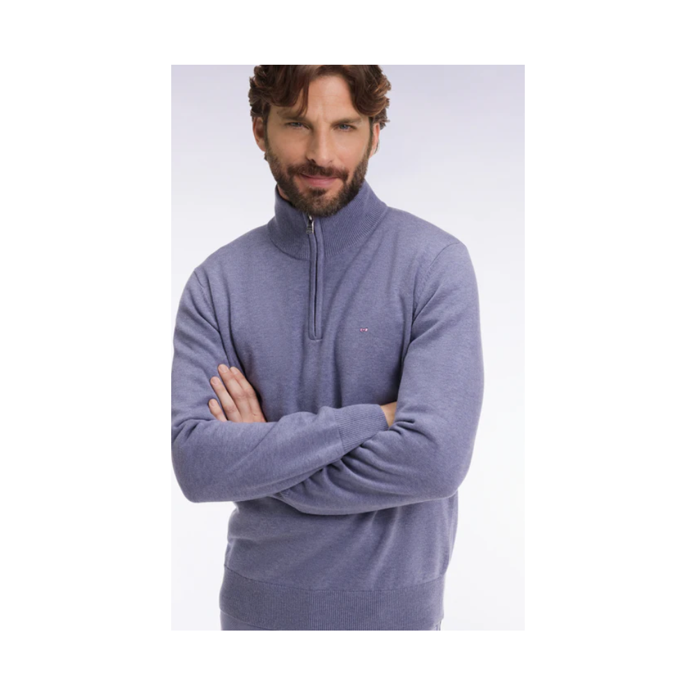 Pull homme col camionneur en laine et coton bleu gris EDEN PARK