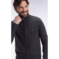 Cardigan EDEN PARK zippé en laine et coton gris foncé coupe droite