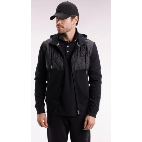 Sweatshirt zippé en interlock bimatière matelassé noir et gris