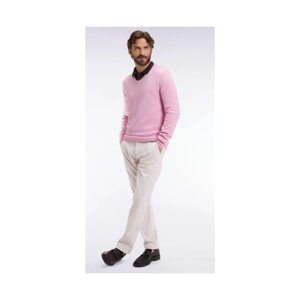 Pull homme EDEN PARK col V en laine et coton rose