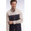 Chemise homme en flanelle tricolore marine et beige coupe droite