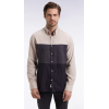 Chemise homme en flanelle tricolore marine et beige coupe droite