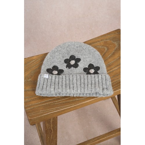 Bonnet femme MOLLY BRACKEN en maille à fleurs en sequins