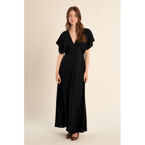 Robe ETE, longue noire, col v MOLLY BRACKEN