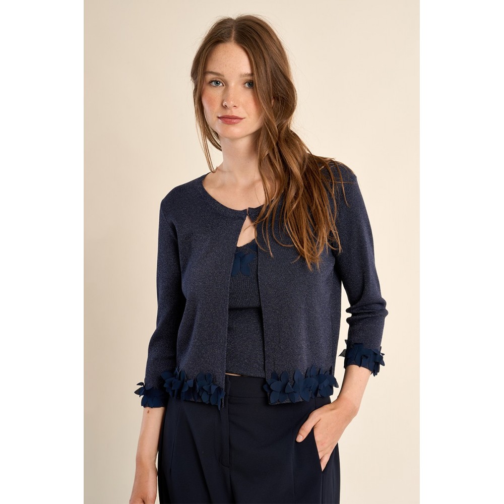 Cardigan ETE femme, ouvert, fantaisie marine MOLLY BRACKEN