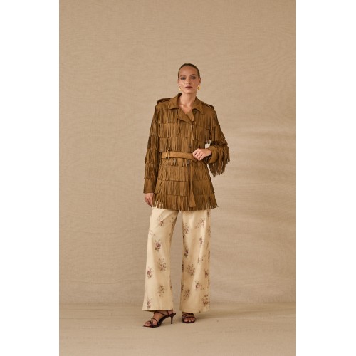 Veste ETE femme à franges camel SOUVENIR