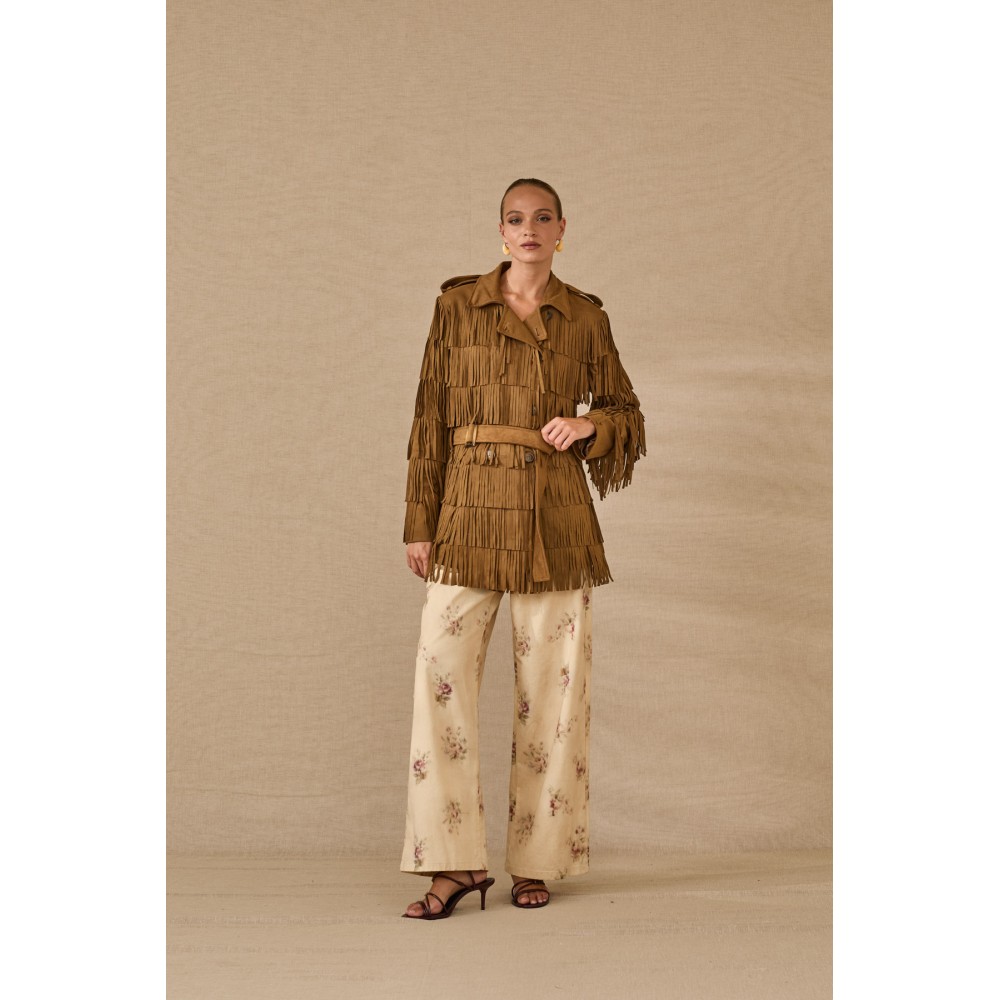 Veste ETE femme à franges camel SOUVENIR