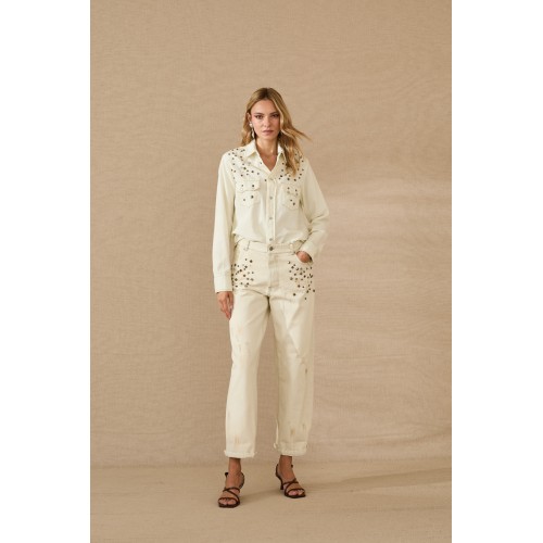 Jean femme ivoire, clouté SOUVENIR