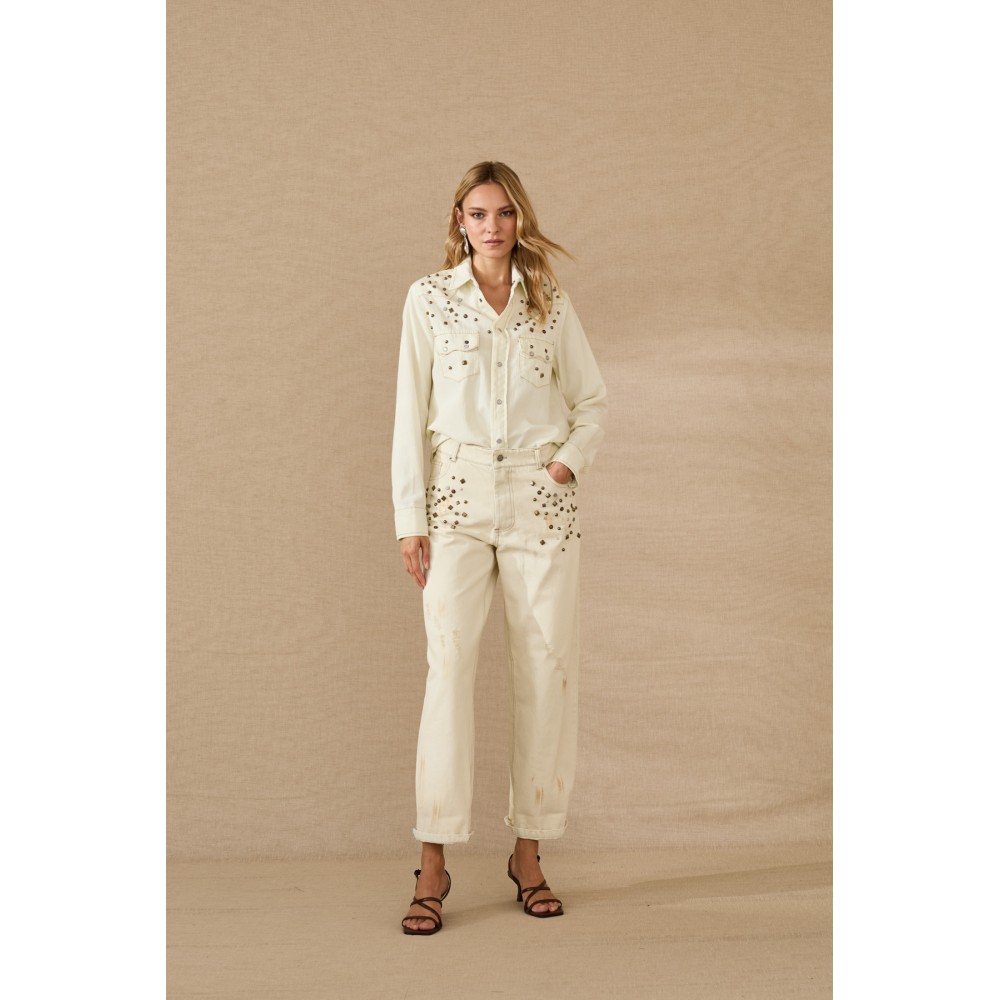 Jean femme ivoire, clouté SOUVENIR