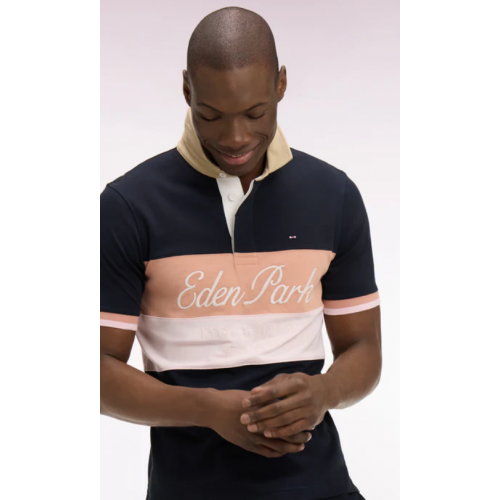 Maillot ETE  à manches courtes marine à découpes pastel et broderie