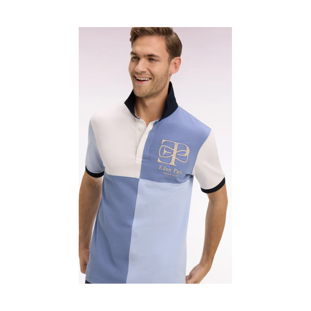 Maillot ETE à manches courtes bleu découpes cadran et broderie