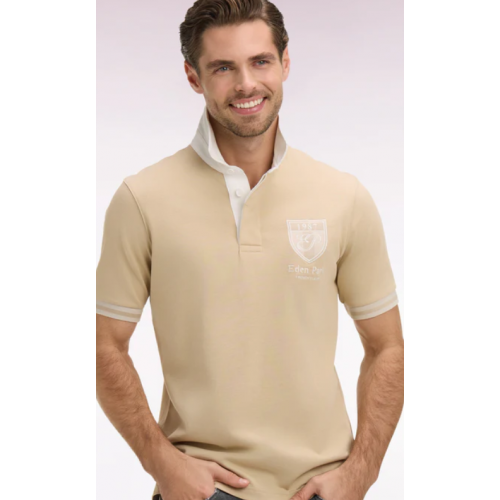 Maillot ETE à manches courtes en jersey de coton beige écusson brodé
