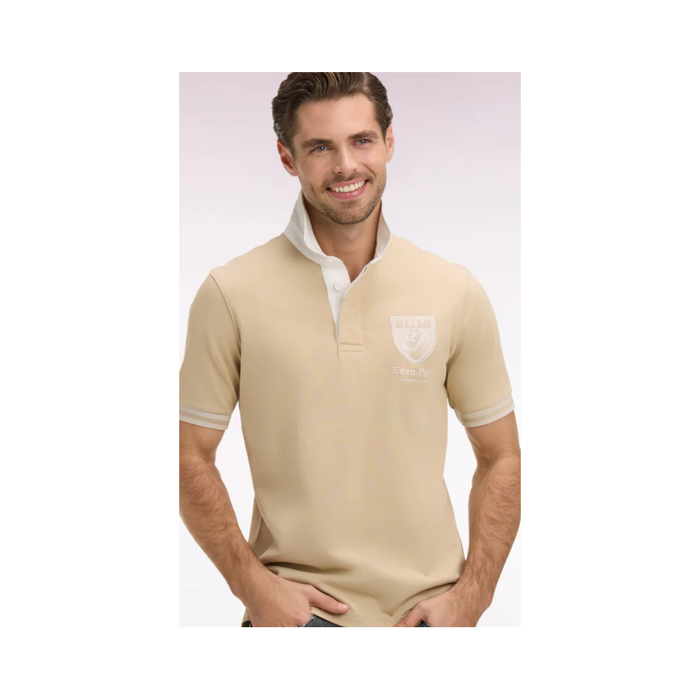 Maillot ETE à manches courtes en jersey de coton beige écusson brodé