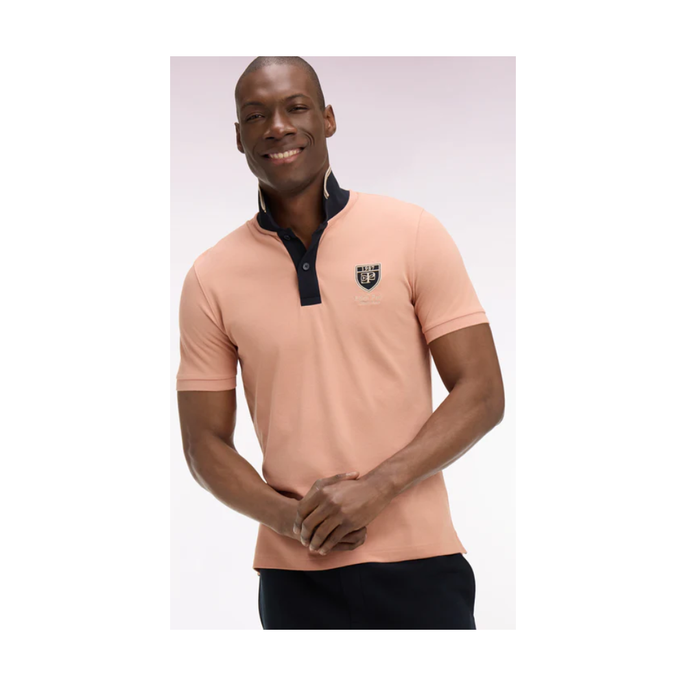Polo ETE à manches courtes en piqué coton saumon écusson EP