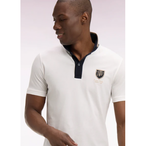 Polo EDEN PARK à manches courtes en piqué coton écru écusson EP