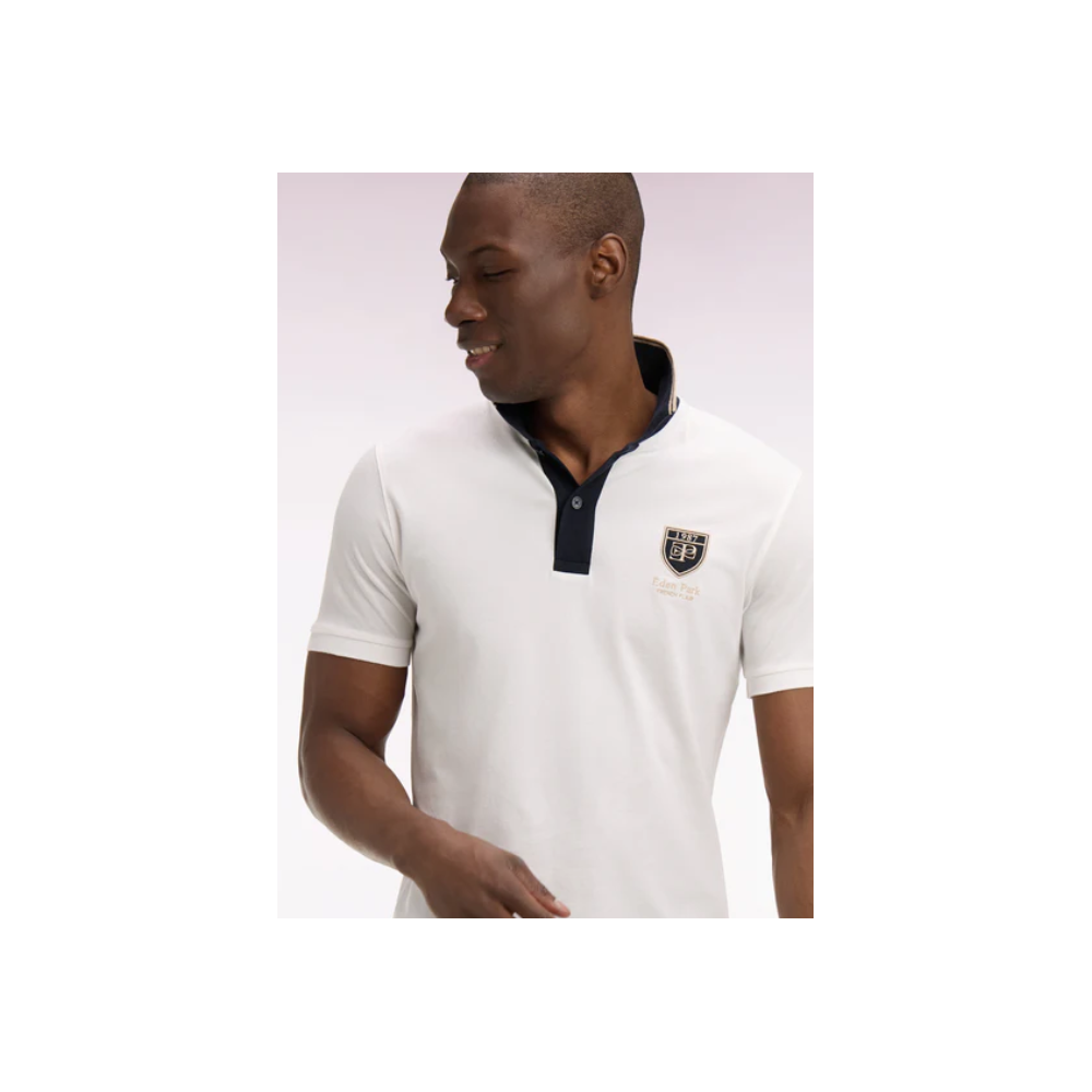Polo EDEN PARK à manches courtes en piqué coton écru écusson EP