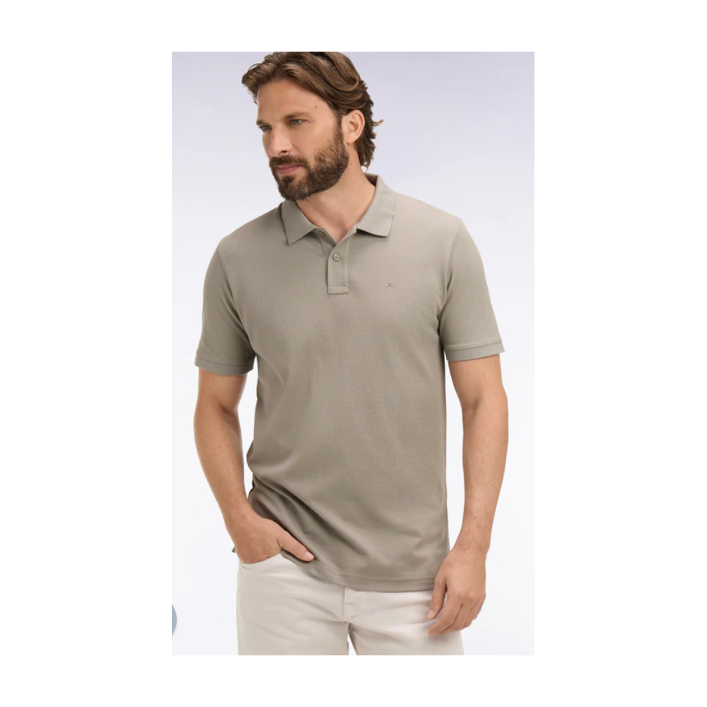 Polo ETE à manches courtes en coton kaki coupe regular